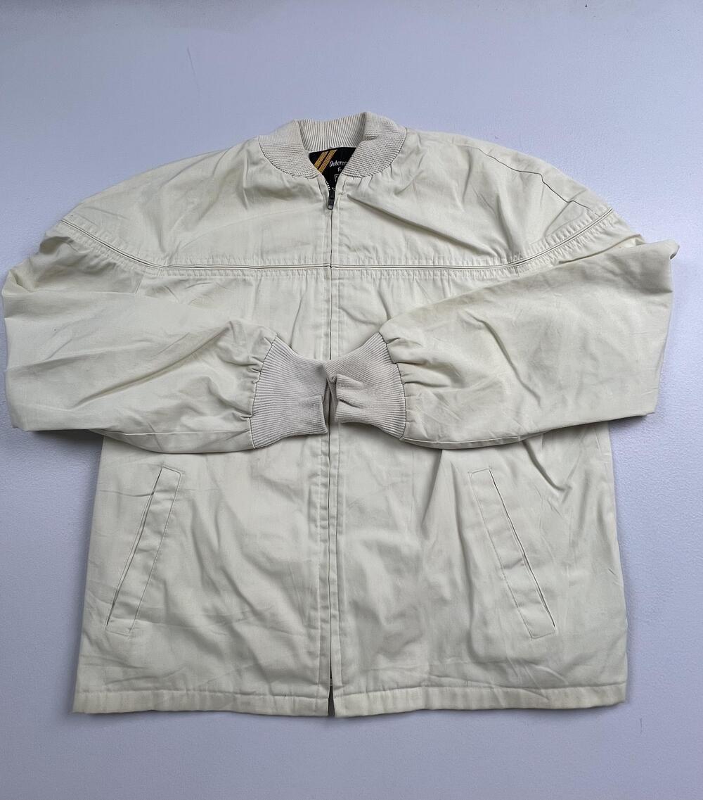 Vintage Sears Jacket Mens XL Beige Microfiber Bomber Full Zip Lined Casual